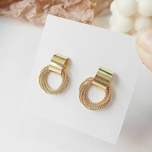 Retro Metal Gold Color Multiple Small Circle Stud Earrings for Women