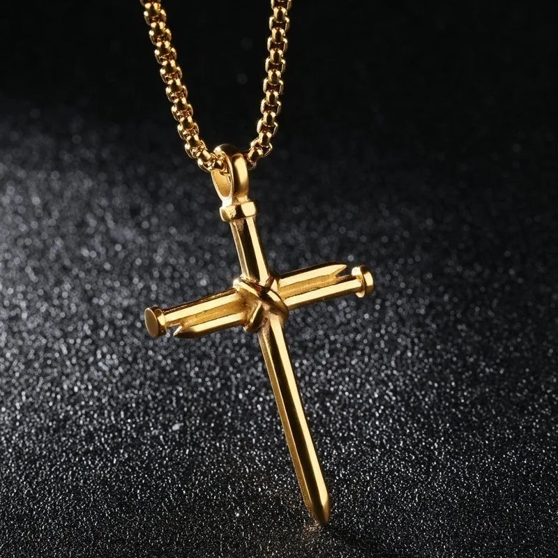 Stainless Steel Nail Cross Pendant-Chain Necklace