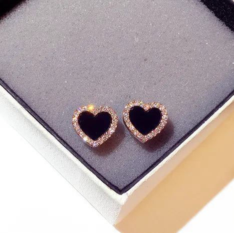 Engagement Enamel Heart Stud Earrings for Women Girls Rose Gold color