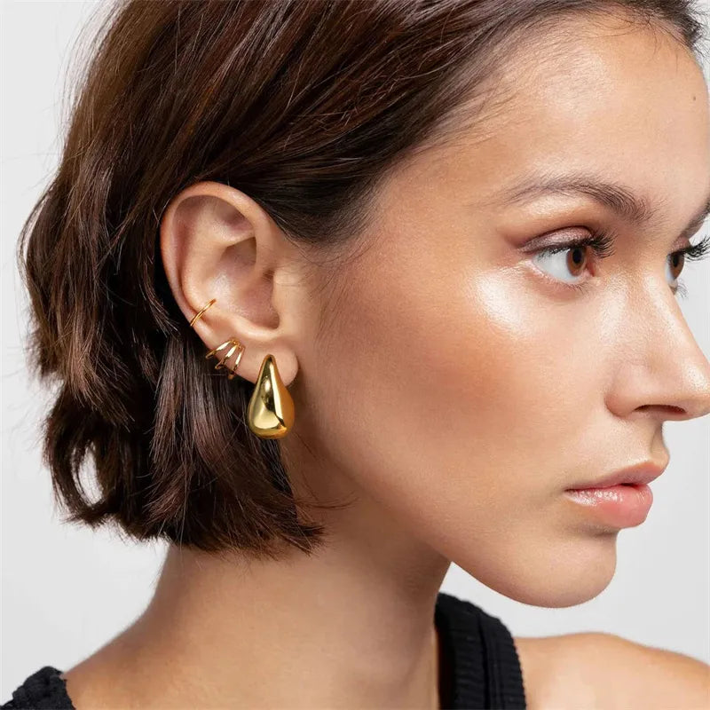 Vintage Gold Color Plated Chunky Dome Drop Earrings for Women With A Glossy Finish