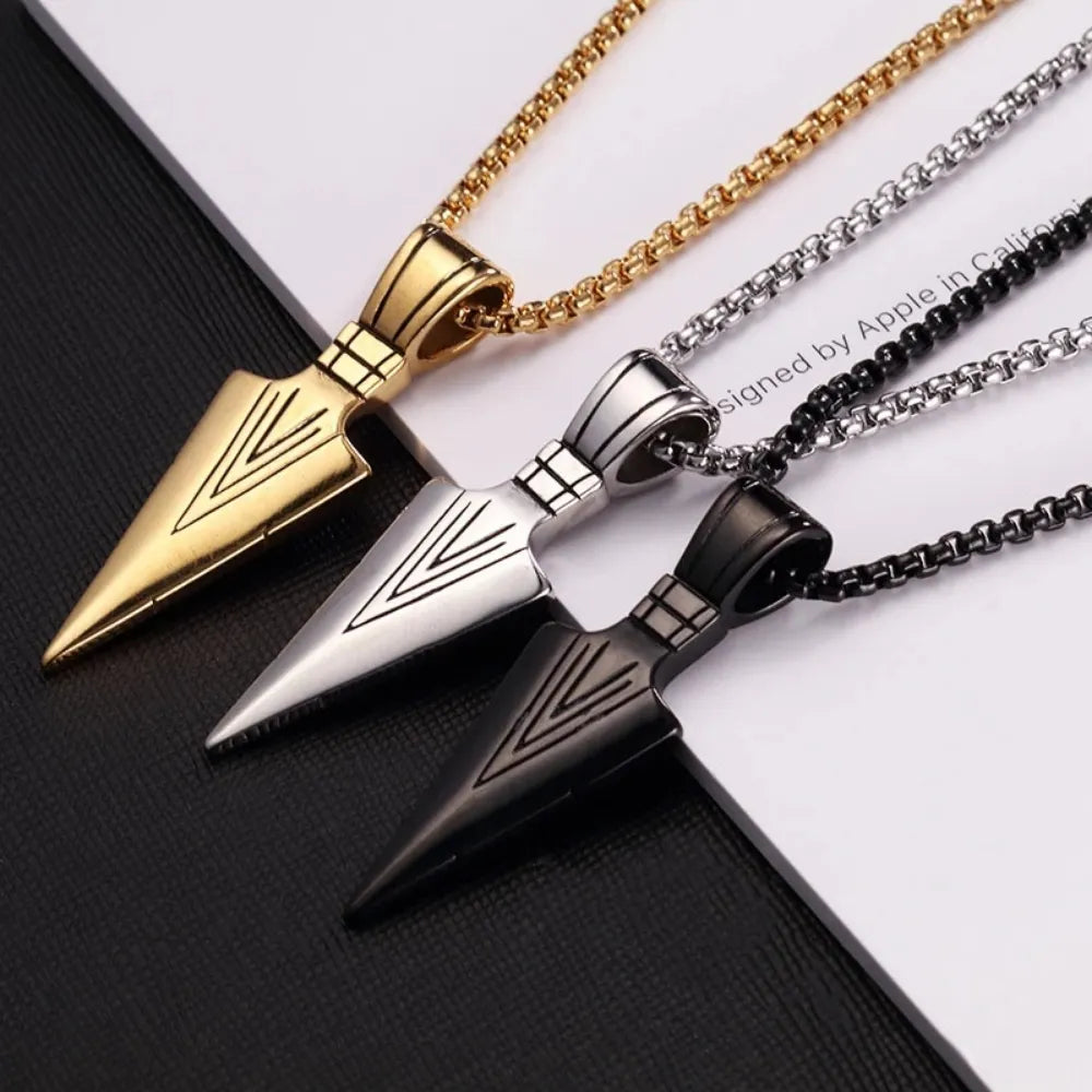 Stainless Steel Spearhead Arrowhead Pendant Necklace for Men Gift Jewelry