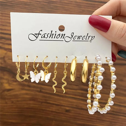 Silver Twist Hoop Earrings Assortment Sets for Women 2023 Trendy Jewelry