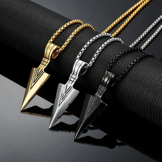 Stainless Steel Spearhead Arrowhead Pendant Necklace for Men Gift Jewelry