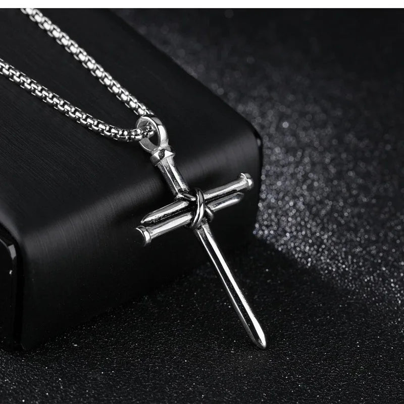 Stainless Steel Nail Cross Pendant-Chain Necklace