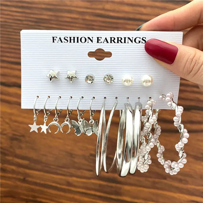 Silver Twist Hoop Earrings Assortment Sets for Women 2023 Trendy Jewelry