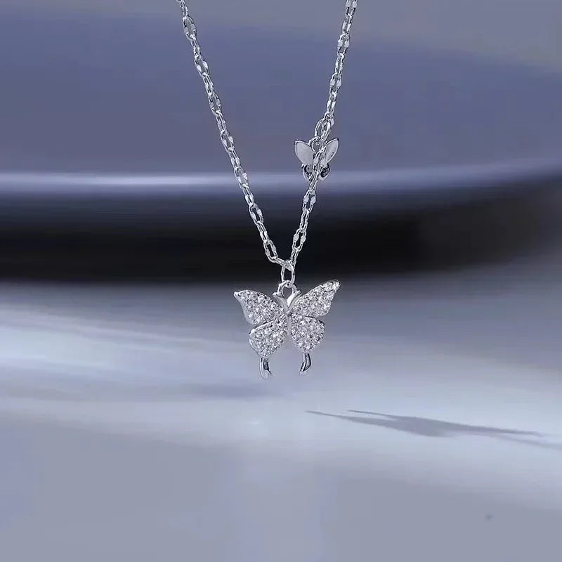 Brilliant Crystal Zircon Butterfly Pendant Necklace for Women